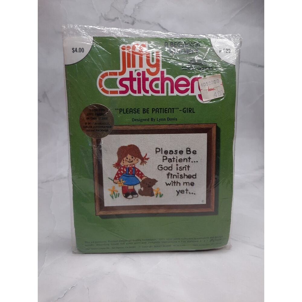 Vintage Sunset Designs Jiffy Stitchery Please Be Patient Girl 5x7 Beginner